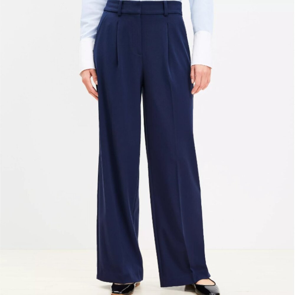 LOFT Peyton Trouser Wide Leg Navy 10 Petite